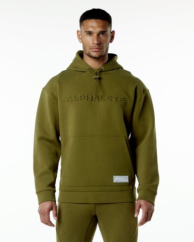 Alphalete Relaxed Interlock Knit Hoodie Moss | 47692-LCEP