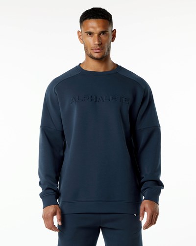 Alphalete Relaxed Interlock Knit Pullover Granatowe | 24539-FZJL