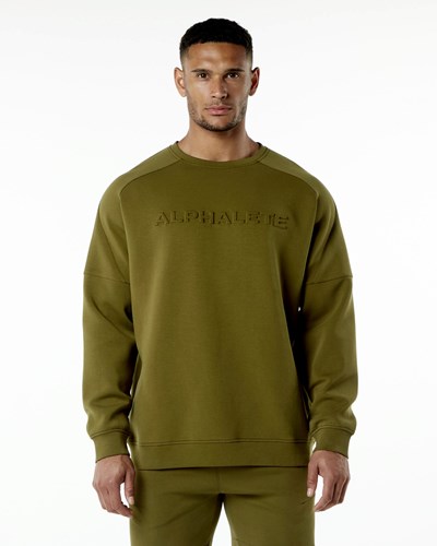 Alphalete Relaxed Interlock Knit Pullover Moss | 50648-CMVR