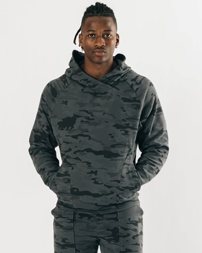 Alphalete Relaxed Single-Brushed Pullover Hoodie Camo | 54128-DRKE