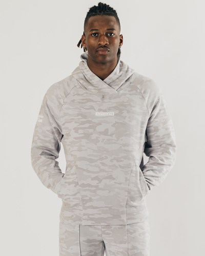 Alphalete Relaxed Single-Brushed Pullover Hoodie Srebrne Camo | 73526-IRTK