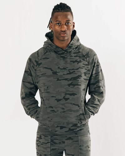 Alphalete Relaxed Single-Brushed Pullover Hoodie Camo | 90854-BWSY