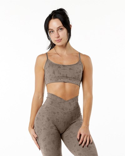 Alphalete Single Brushed Bra Pebble Print Mocha | 43160-DCRU