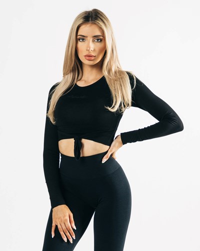 Alphalete Ultra-Stretch Long Sleeve Tie Top Blackout | 19460-GEVK