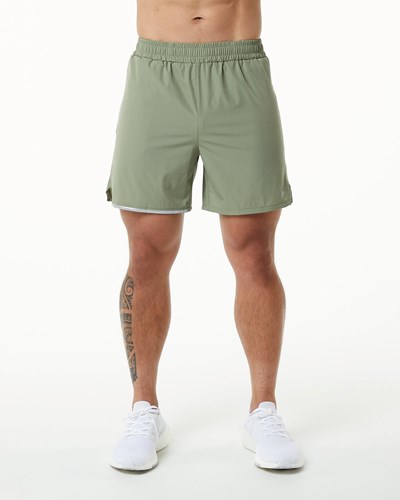 Alphalete Woven 4-Way Stretch 5" Krótkie Głęboka Oliwkowe | 63742-NKHZ