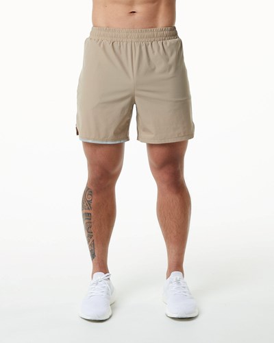 Alphalete Woven 4-Way Stretch 5" Krótkie Tan | 71243-GUBP