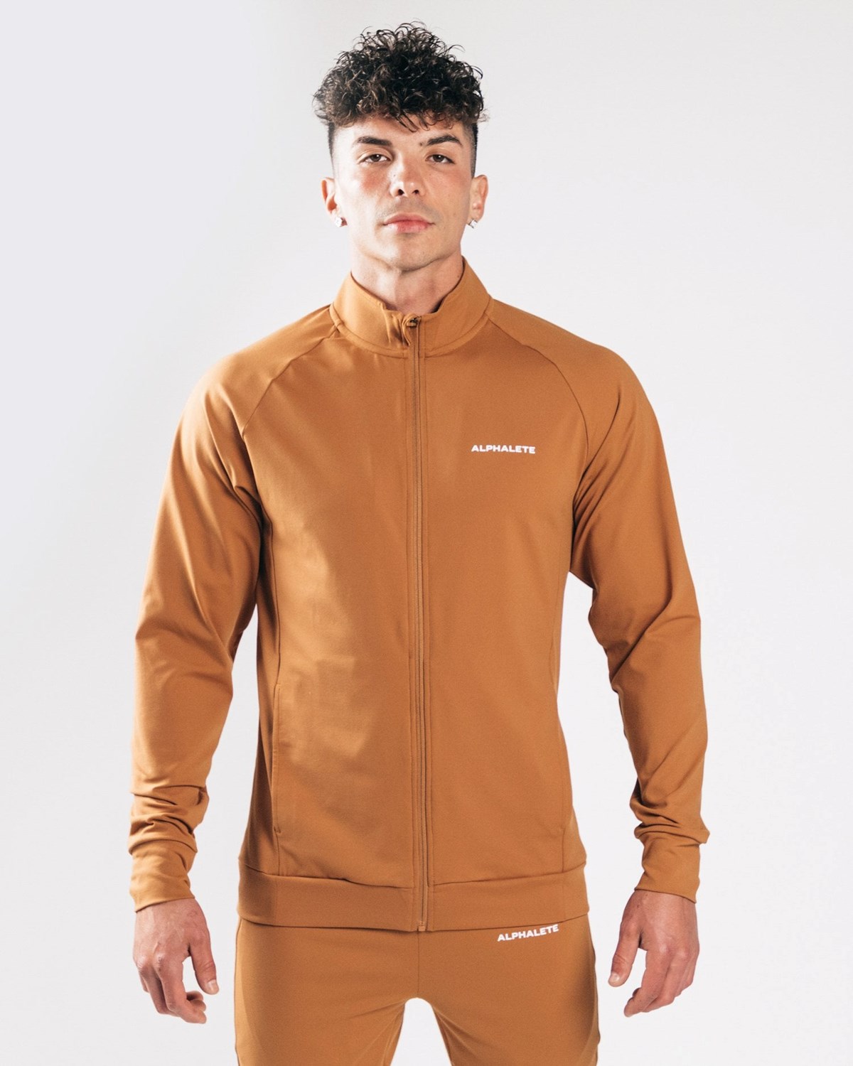 Alphalete 4-Way Stretch Track Jacket Camel | 36105-UHGW