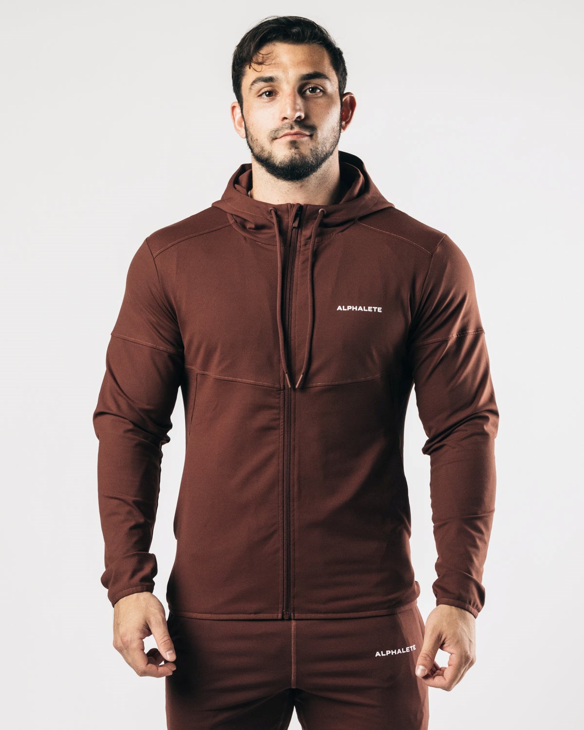 Alphalete 4-Way Stretch Zakapturzony Jacket Czekolada | 43869-PRVM