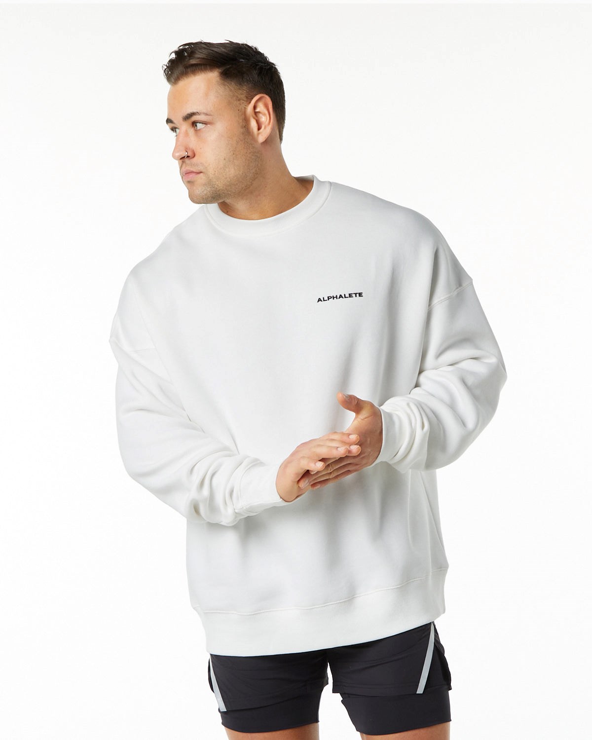 Alphalete Brushed Fleece Crewneck Swetry Białe | 21539-ZTBS