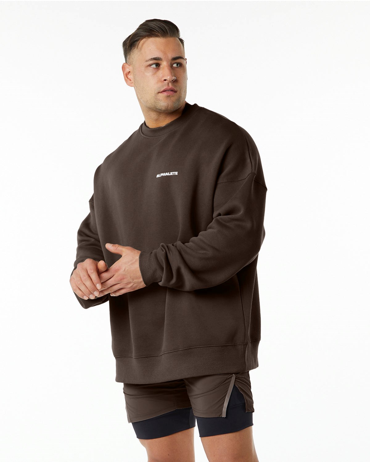 Alphalete Brushed Fleece Crewneck Swetry Brązowe | 28564-JULZ