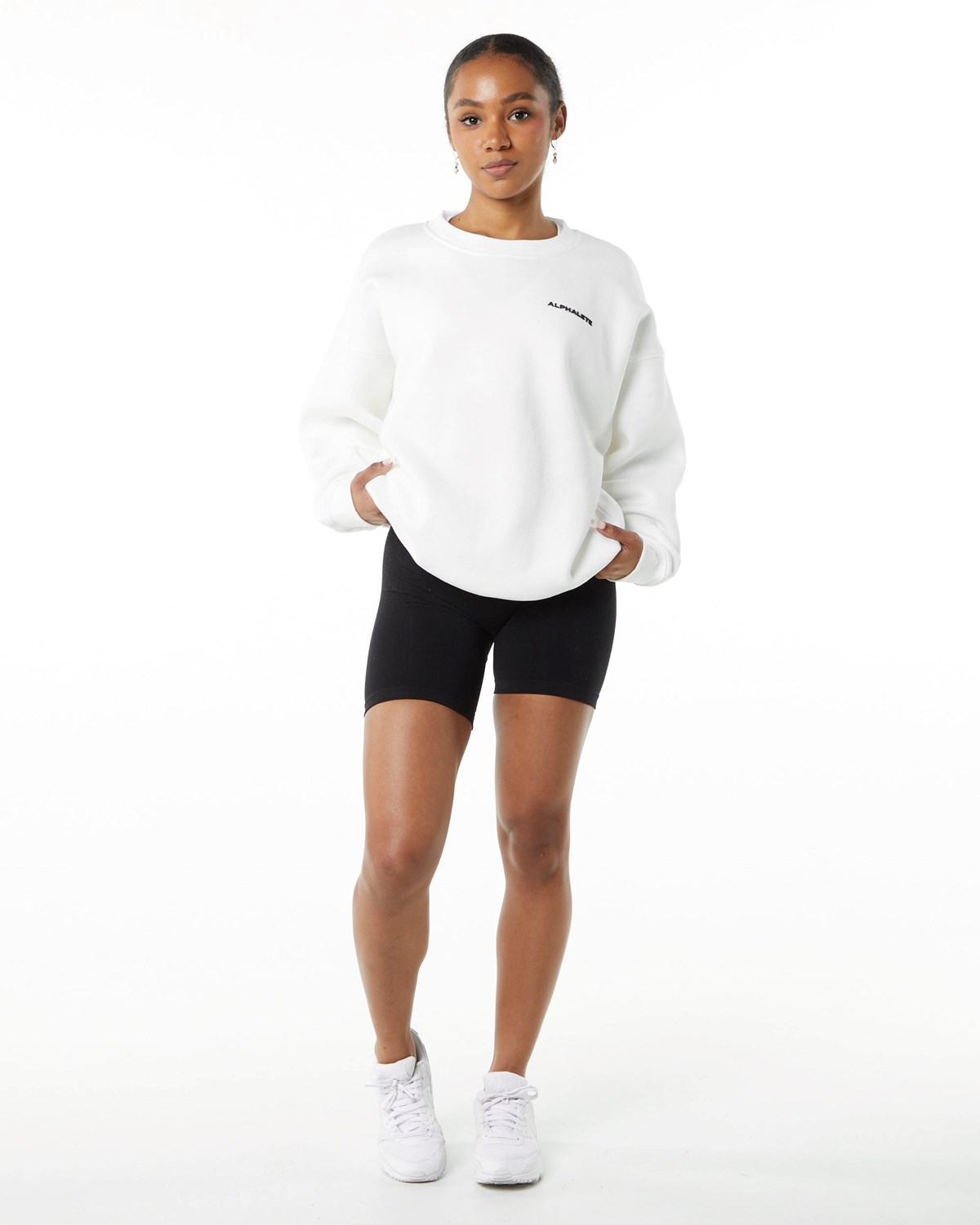 Alphalete Brushed Fleece Crewneck Swetry Białe | 29834-DETQ