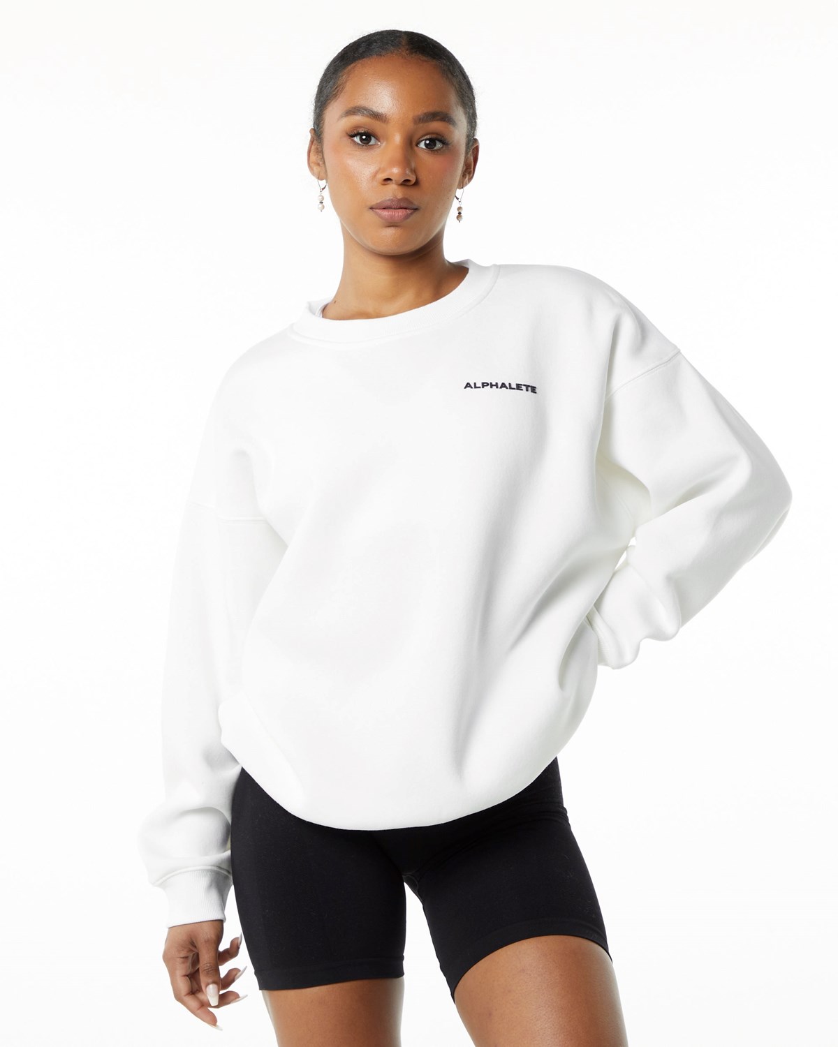 Alphalete Brushed Fleece Crewneck Swetry Białe | 29834-DETQ