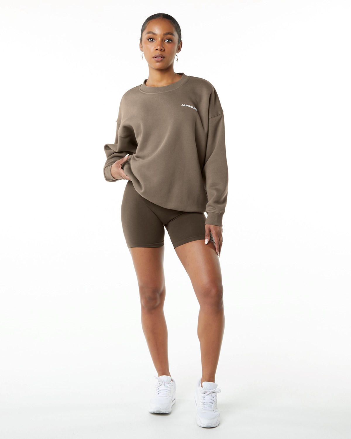 Alphalete Brushed Fleece Crewneck Swetry Mocha | 37925-SUIW