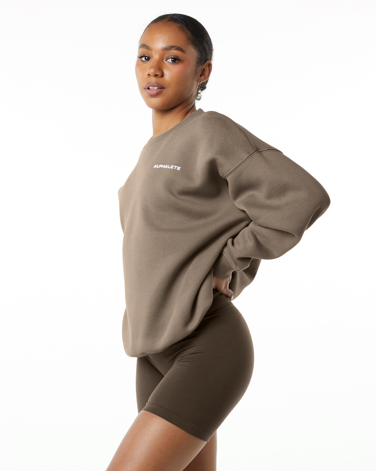 Alphalete Brushed Fleece Crewneck Swetry Mocha | 37925-SUIW