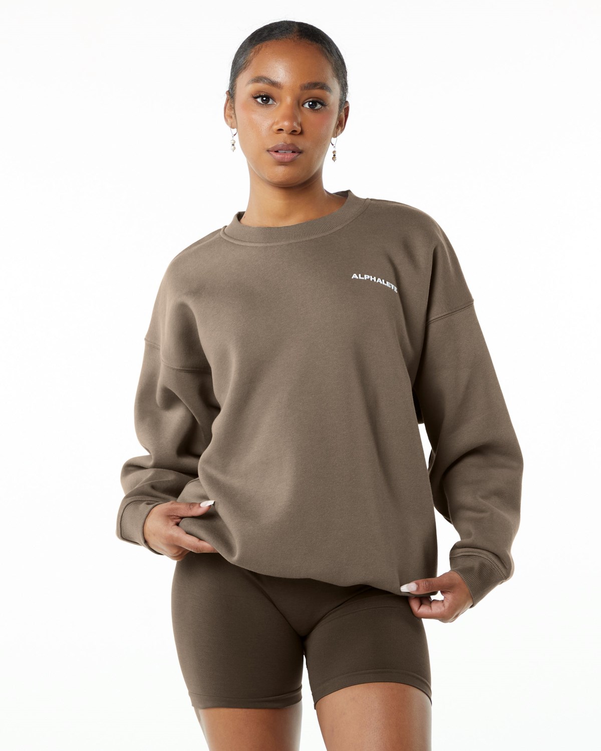 Alphalete Brushed Fleece Crewneck Swetry Mocha | 37925-SUIW