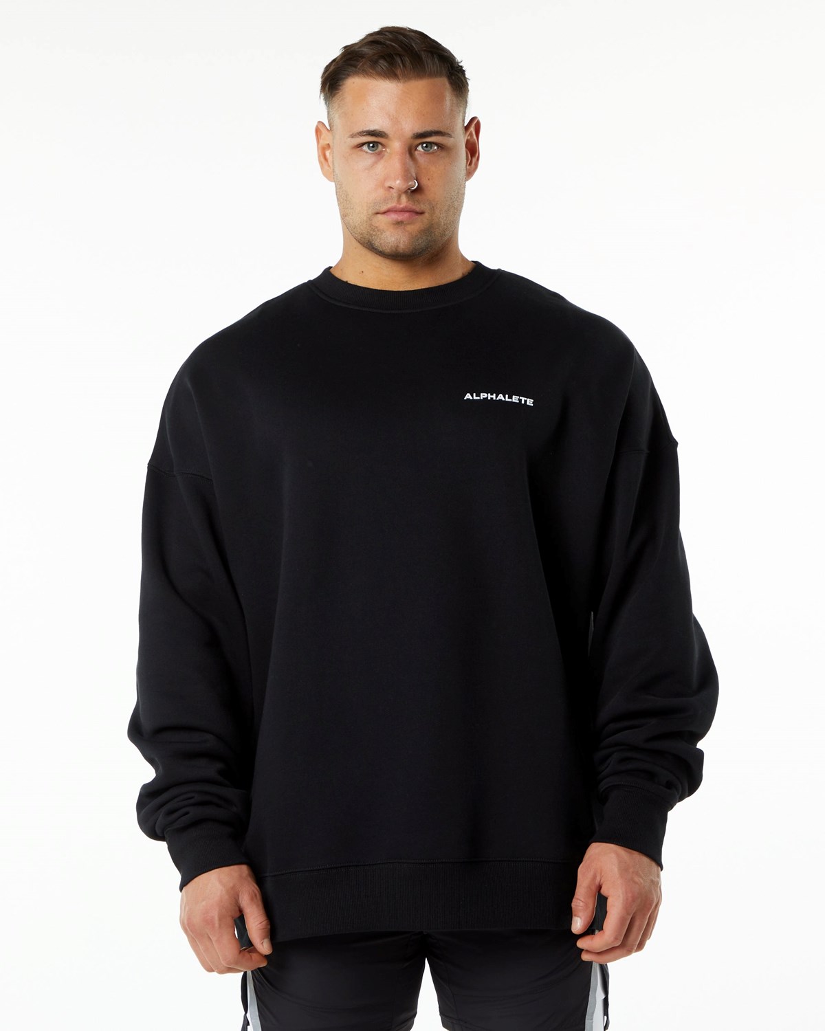 Alphalete Brushed Fleece Crewneck Swetry Czarne | 46501-WINU