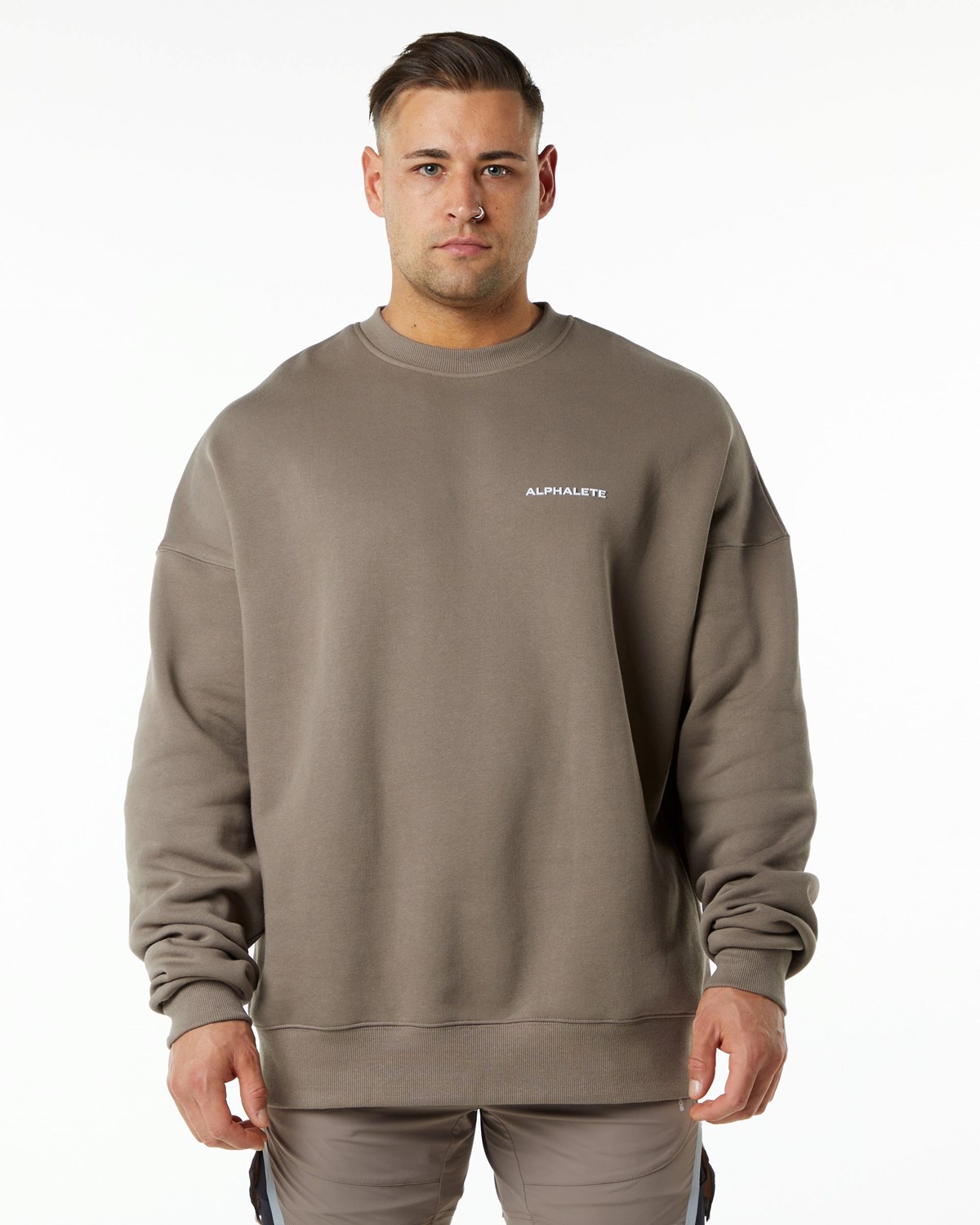 Alphalete Brushed Fleece Crewneck Swetry Mocha | 54209-IKUY