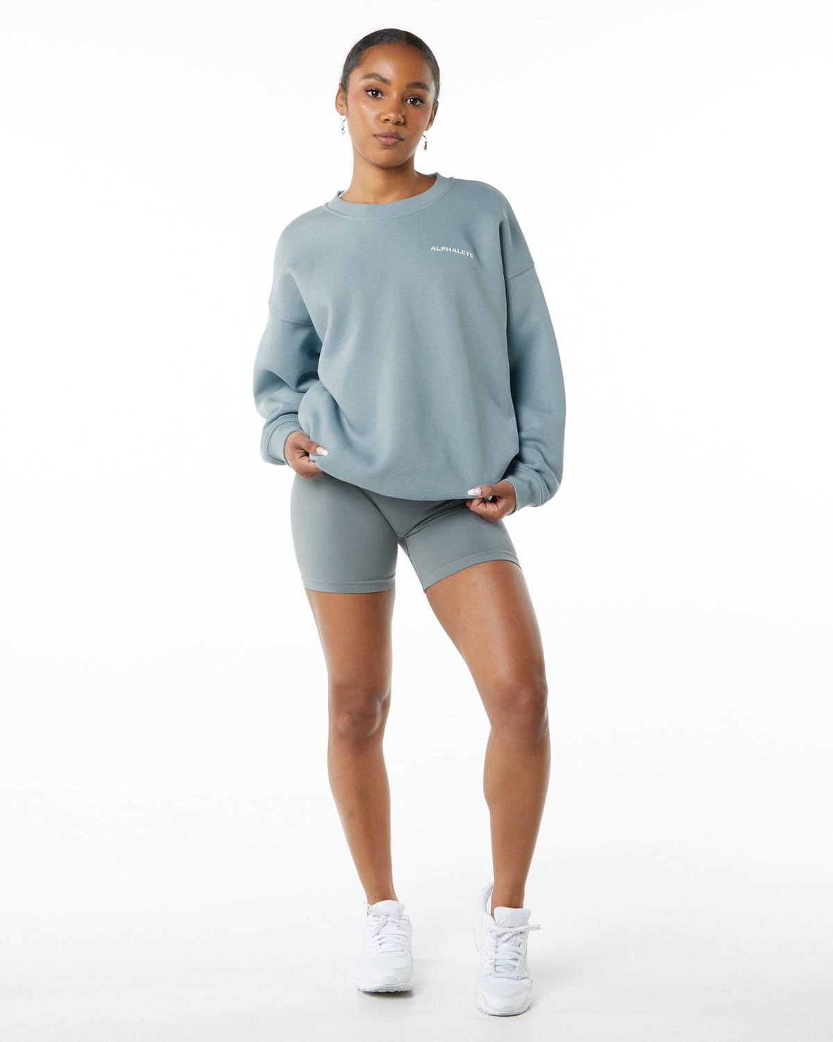 Alphalete Brushed Fleece Crewneck Swetry Niebieskie | 62378-ERCD