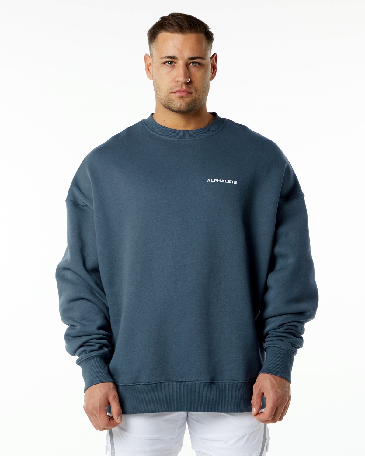 Alphalete Brushed Fleece Crewneck Swetry Niebieskie | 83762-PKIZ