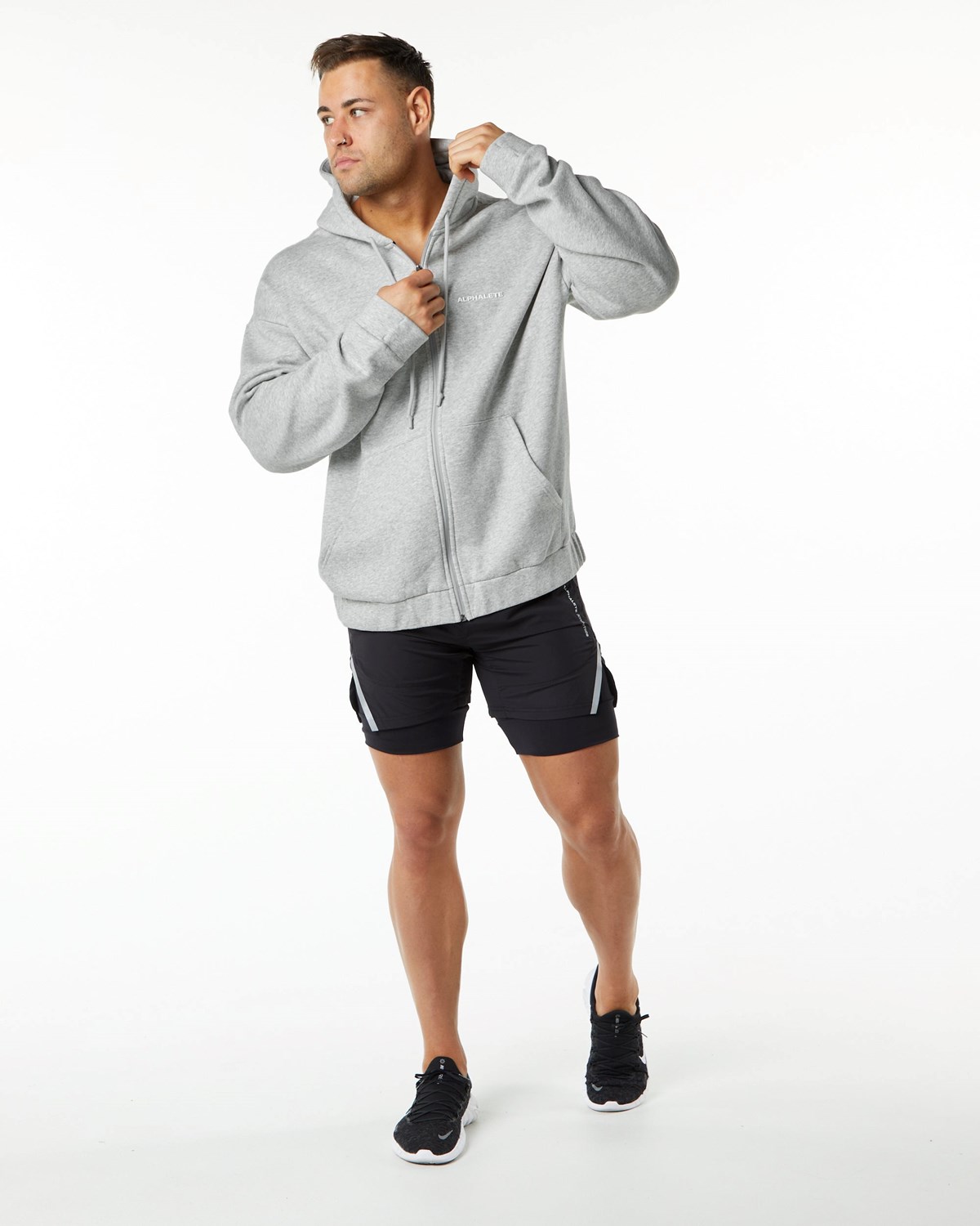 Alphalete Brushed Fleece Full-Zip Hoodie Szare | 45697-GZKP