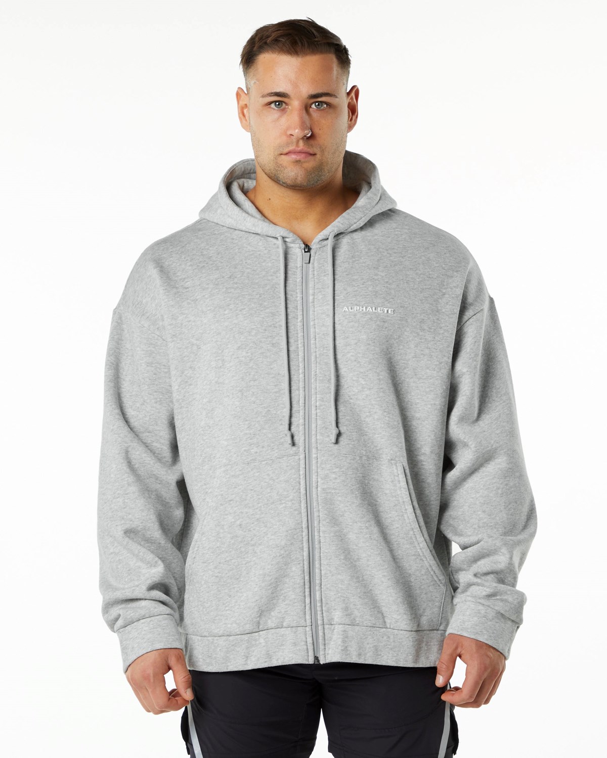 Alphalete Brushed Fleece Full-Zip Hoodie Szare | 45697-GZKP