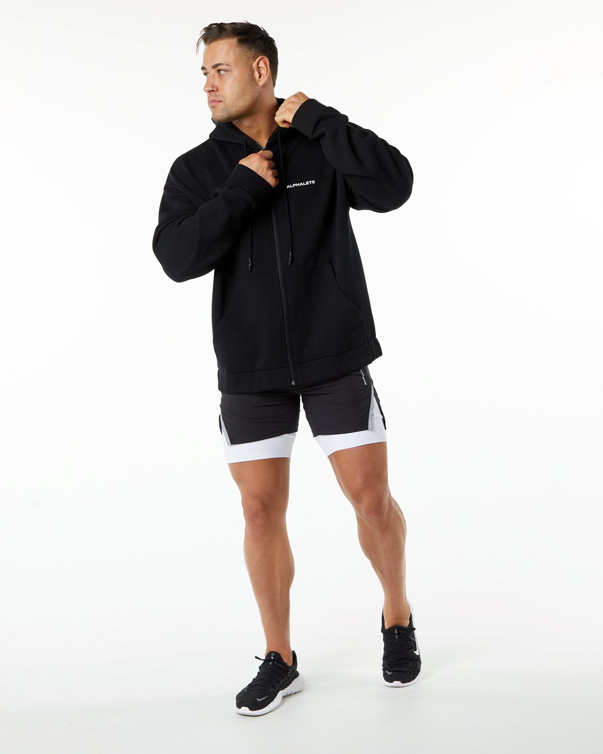 Alphalete Brushed Fleece Full-Zip Hoodie Czarne | 49038-QYOH