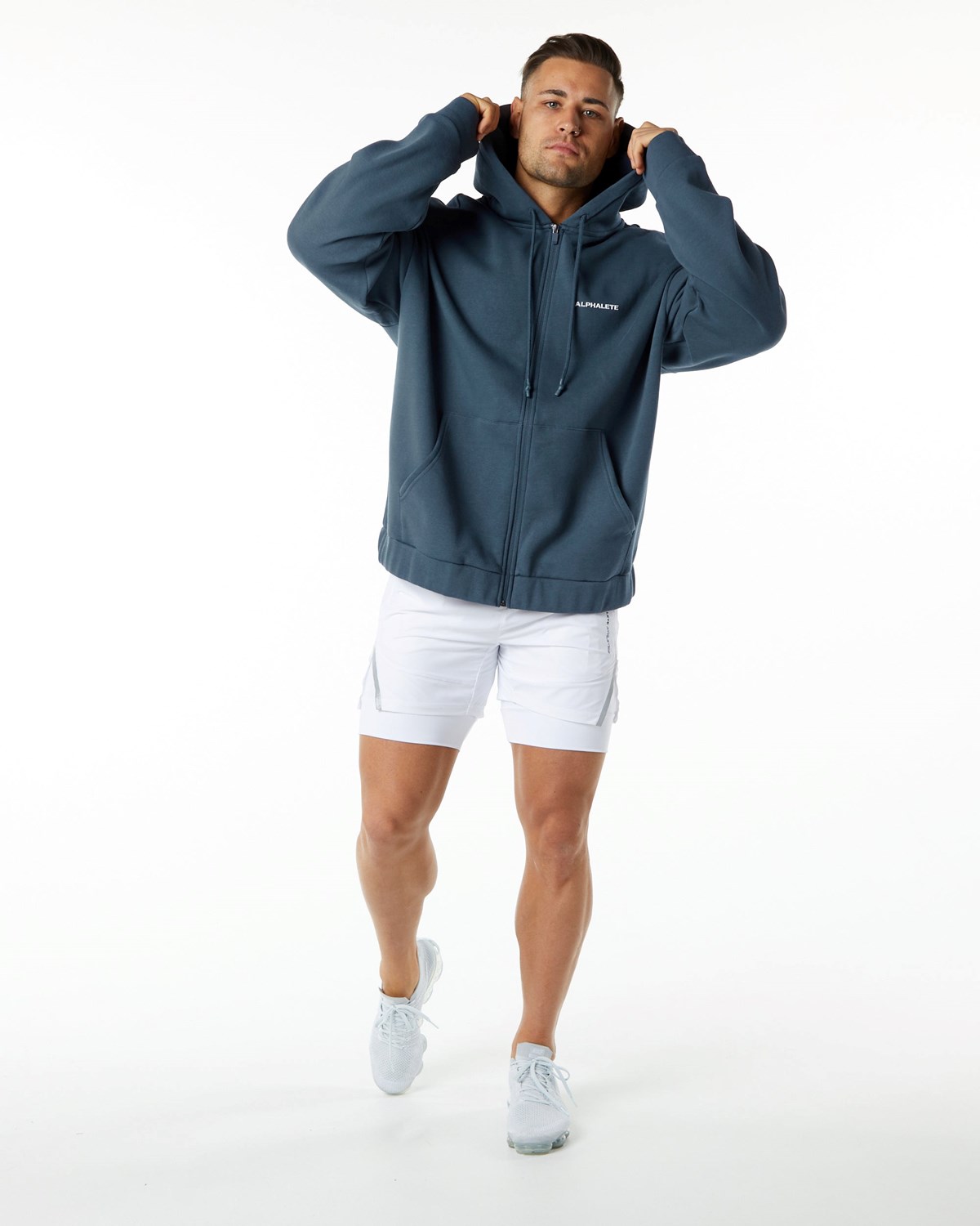 Alphalete Brushed Fleece Full-Zip Hoodie Niebieskie | 61928-RVSL