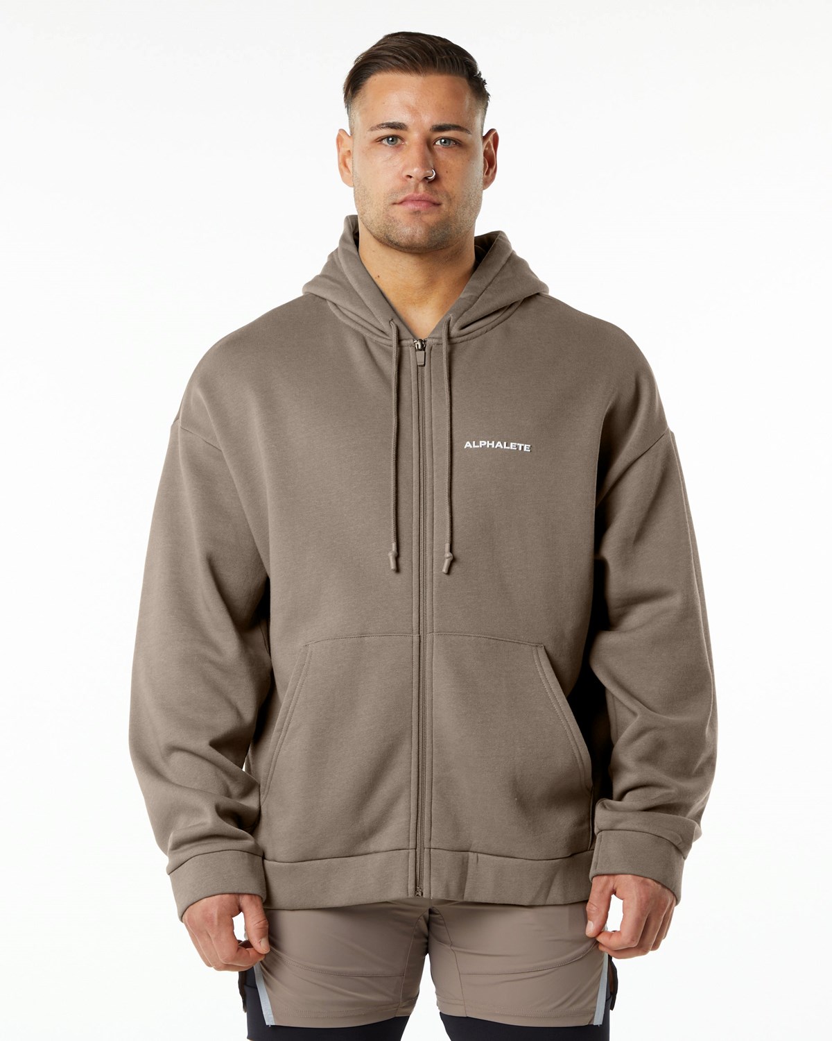 Alphalete Brushed Fleece Full-Zip Hoodie Mocha | 83019-WATE