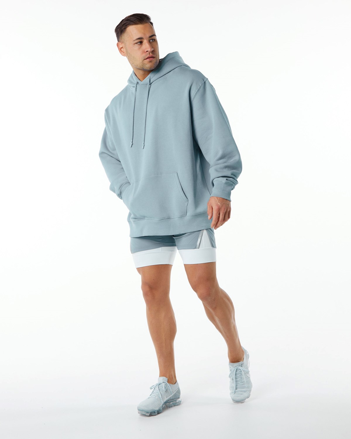 Alphalete Brushed Fleece Grafiką Hoodie Niebieskie | 63085-FOYU