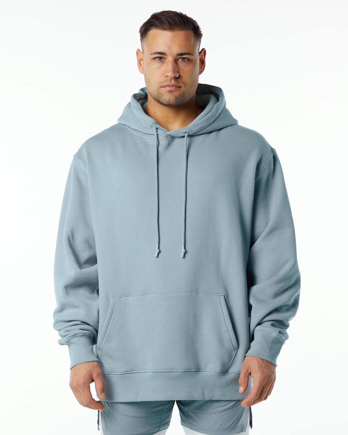 Alphalete Brushed Fleece Grafiką Hoodie Niebieskie | 63085-FOYU