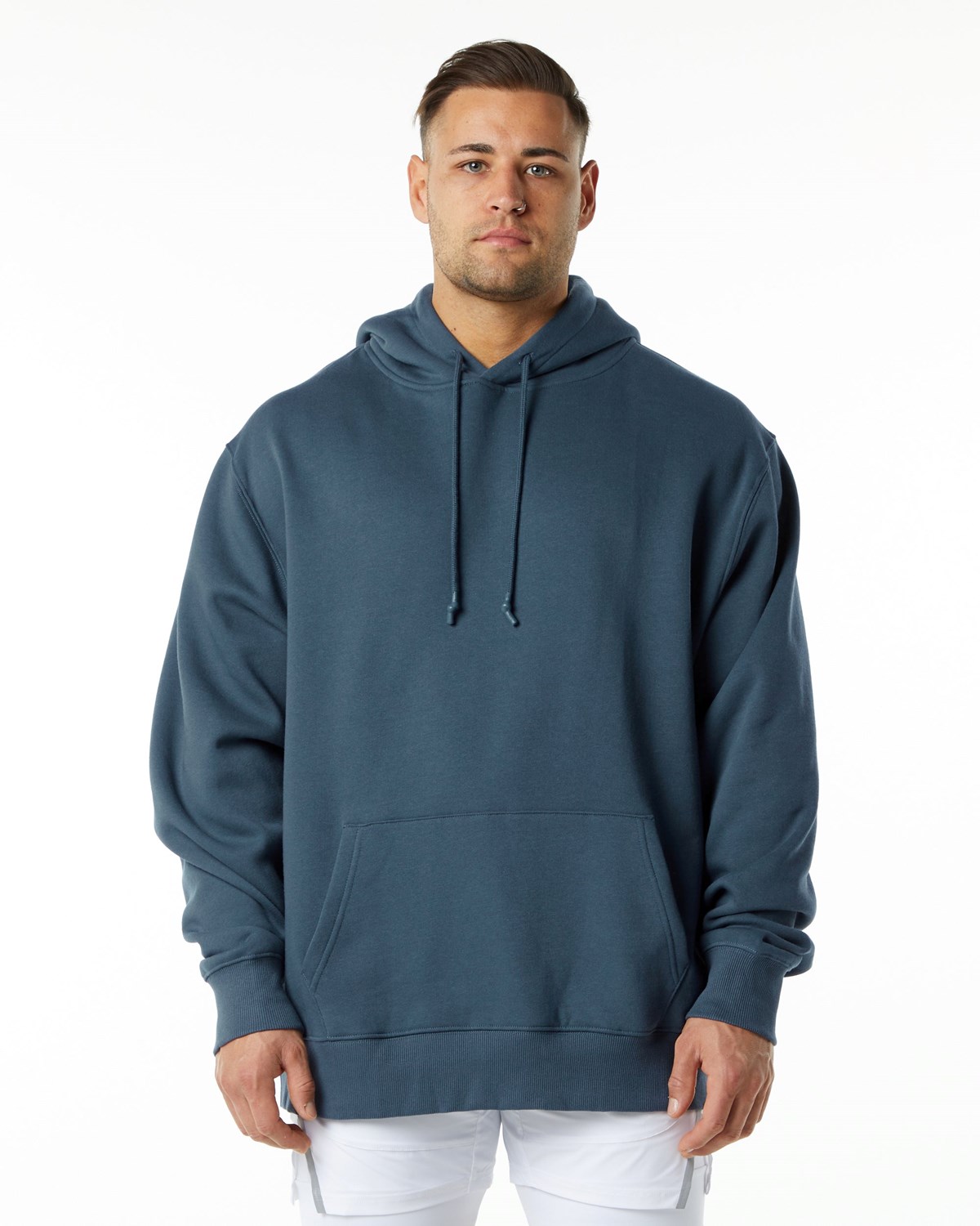 Alphalete Brushed Fleece Grafiką Hoodie Niebieskie | 84163-QHEF