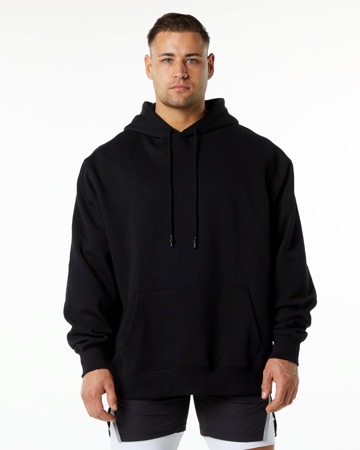 Alphalete Brushed Fleece Grafiką Hoodie Czarne | 95872-MKQP