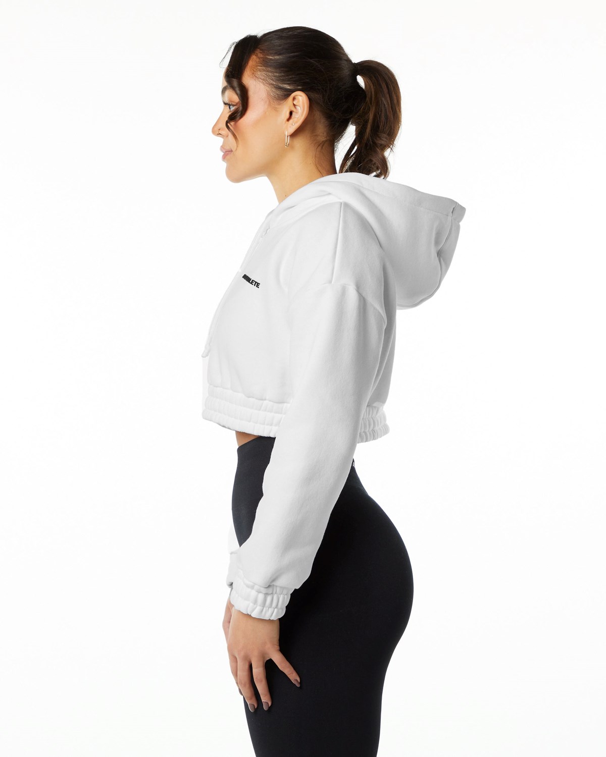 Alphalete Brushed Fleece Half-Zip Crop Hoodie Białe | 09284-WDUN