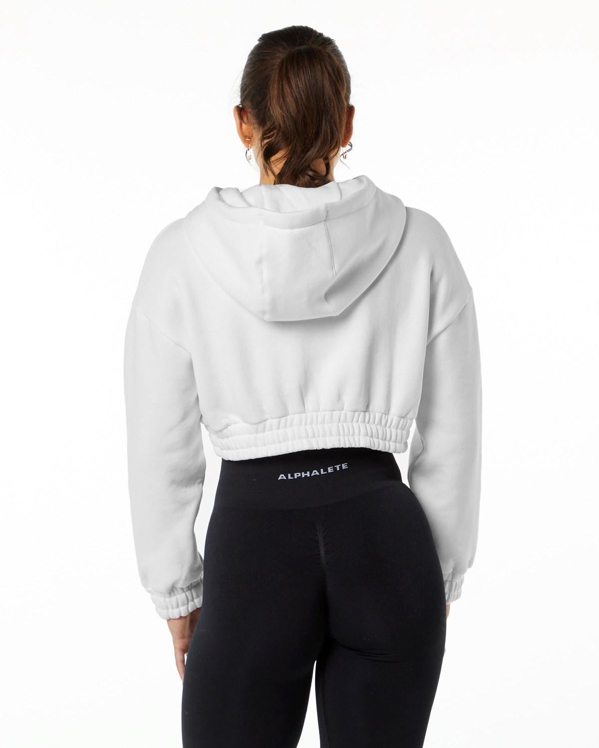 Alphalete Brushed Fleece Half-Zip Crop Hoodie Białe | 09284-WDUN