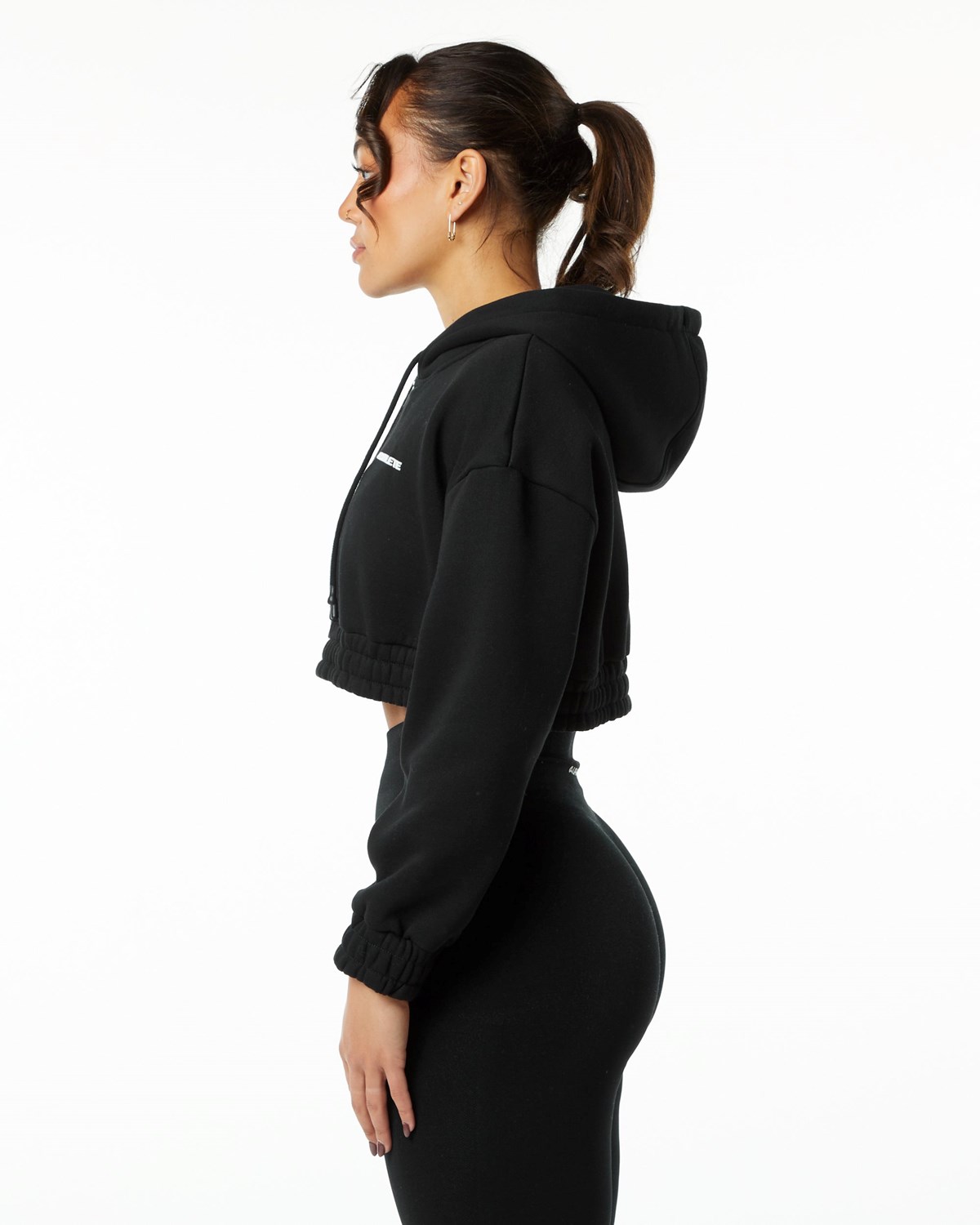 Alphalete Brushed Fleece Half-Zip Crop Hoodie Czarne | 21873-BFQM