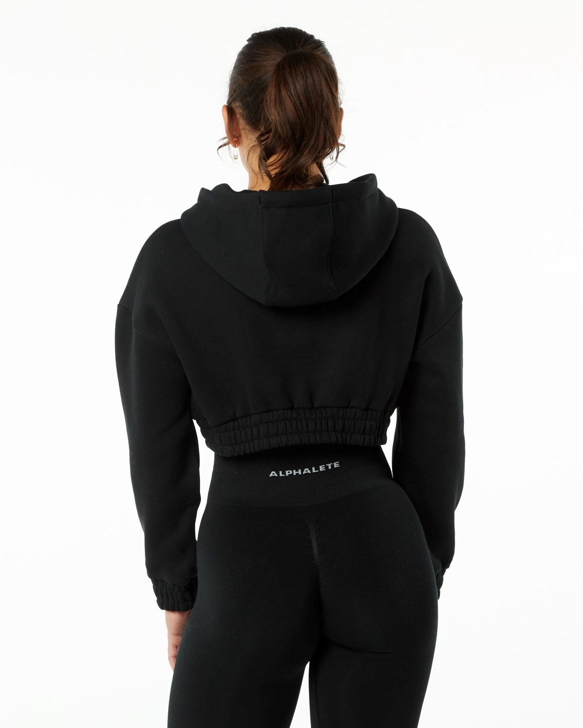 Alphalete Brushed Fleece Half-Zip Crop Hoodie Czarne | 21873-BFQM