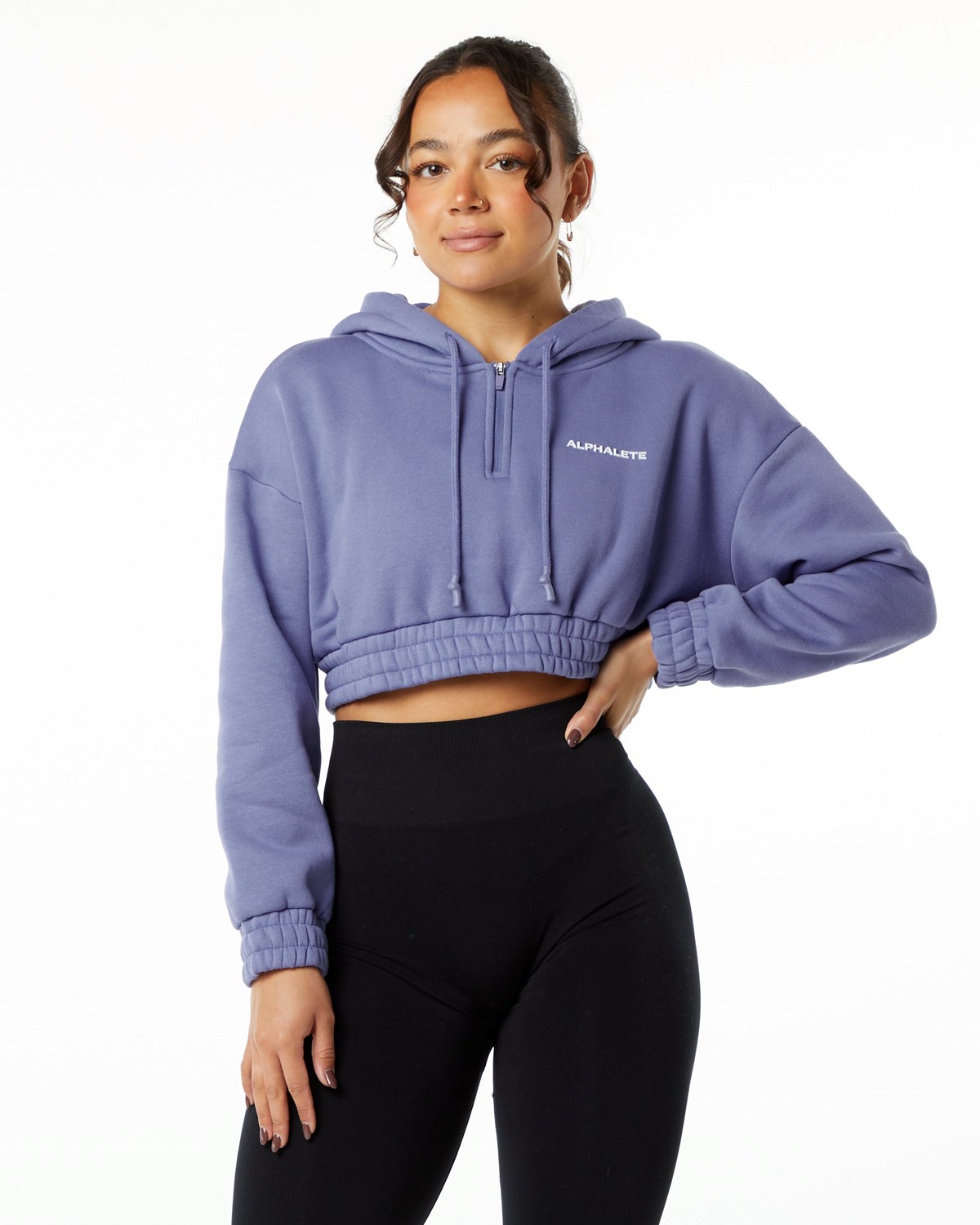 Alphalete Brushed Fleece Half-Zip Crop Hoodie Digital Violet | 42736-ZTJD