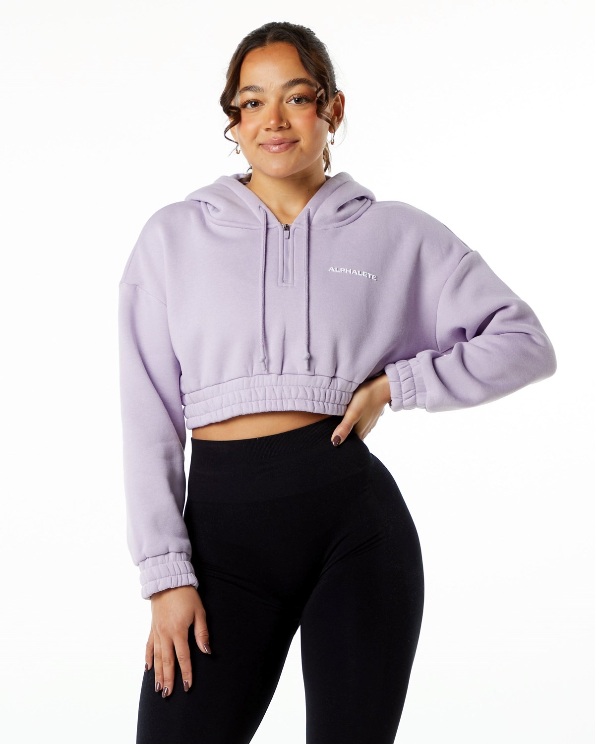 Alphalete Brushed Fleece Half-Zip Crop Hoodie Misty Lilac | 52037-SNJH