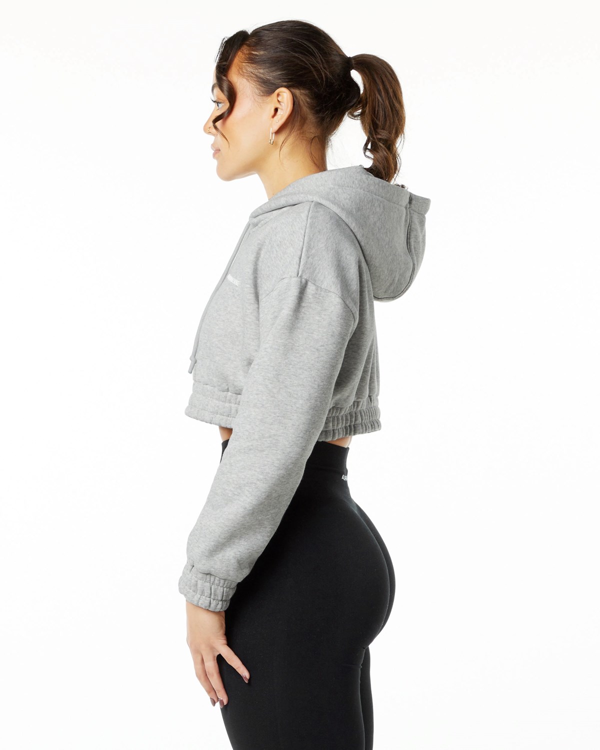 Alphalete Brushed Fleece Half-Zip Crop Hoodie Szare | 61054-OZFH