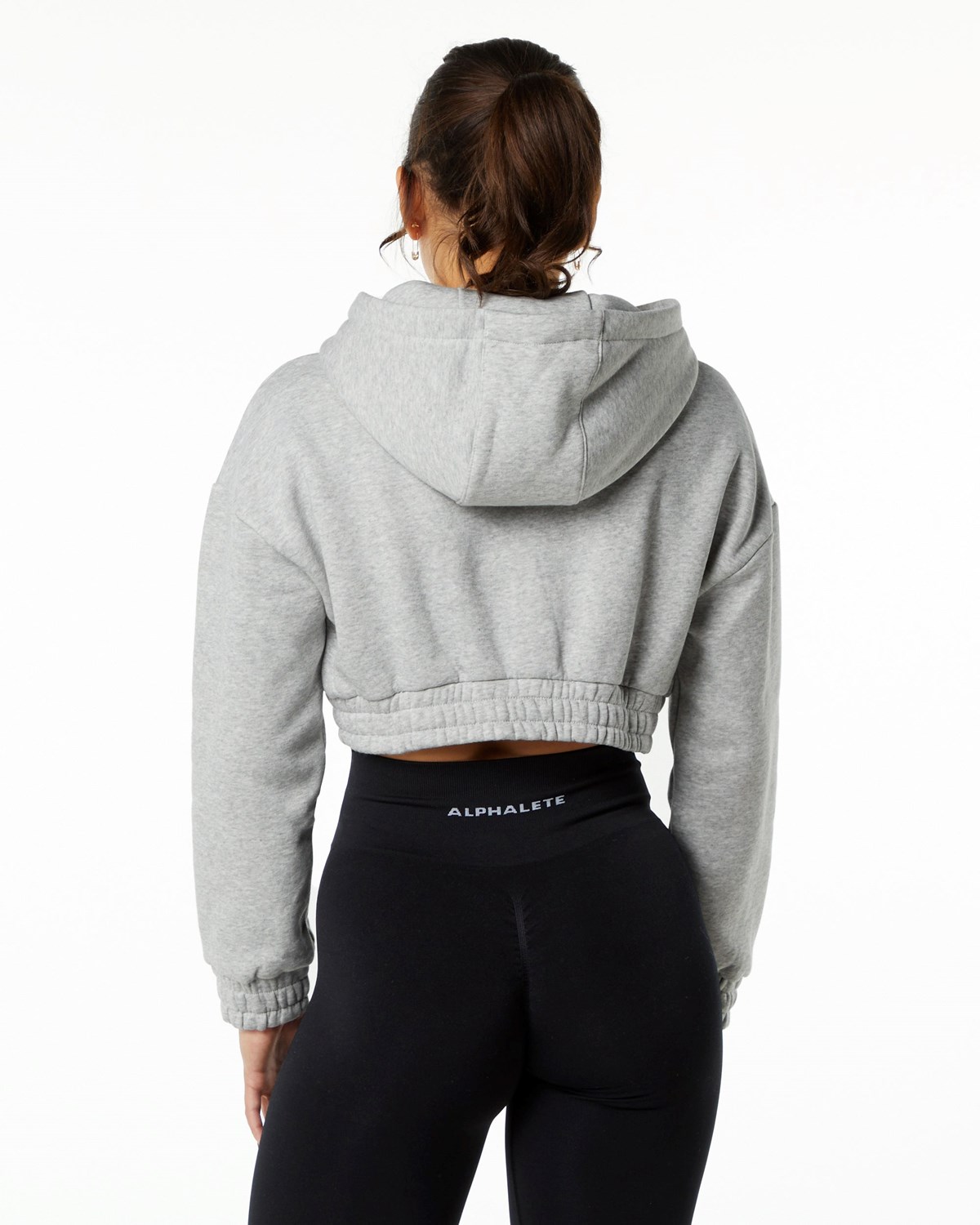 Alphalete Brushed Fleece Half-Zip Crop Hoodie Szare | 61054-OZFH