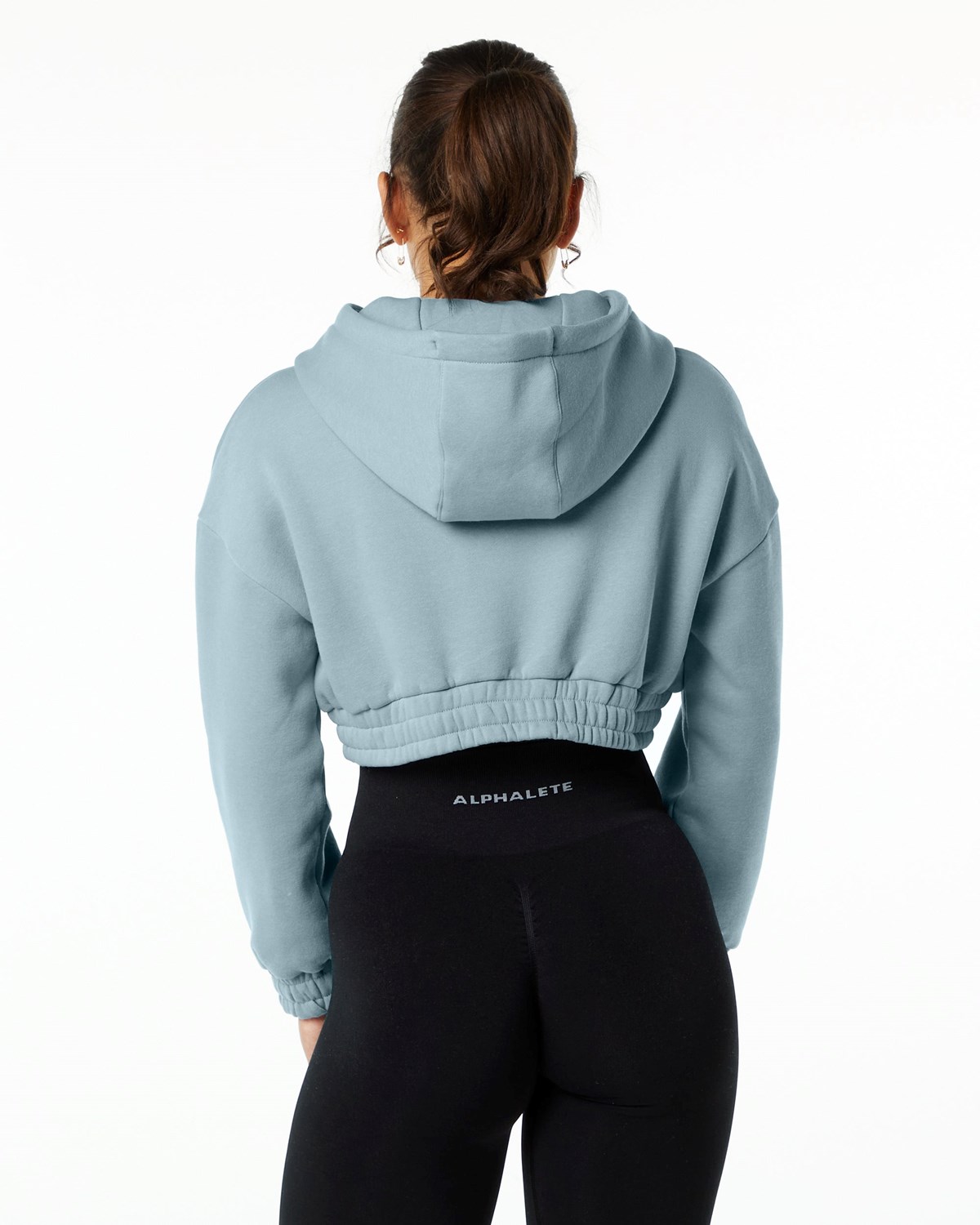 Alphalete Brushed Fleece Half-Zip Crop Hoodie Niebieskie | 73421-PCJZ