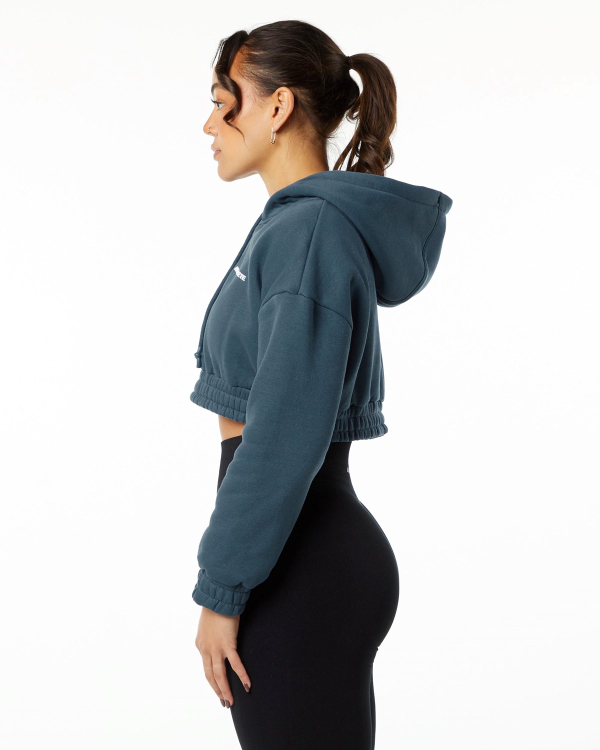 Alphalete Brushed Fleece Half-Zip Crop Hoodie Niebieskie | 80324-ZXKV