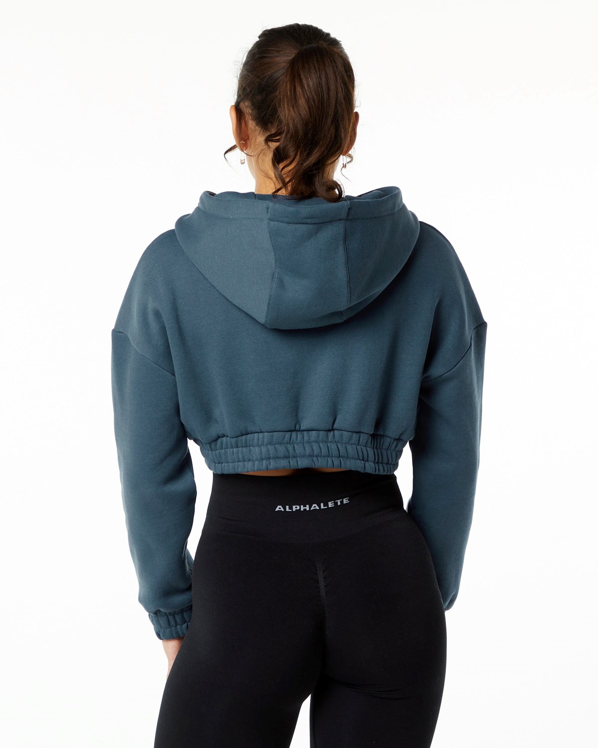 Alphalete Brushed Fleece Half-Zip Crop Hoodie Niebieskie | 80324-ZXKV