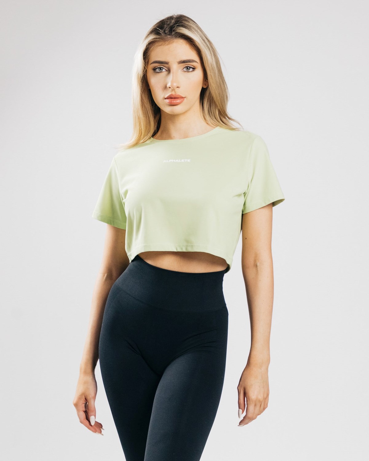 Alphalete Cropped Lekkie Krótkie Sleeve Głęboka Zielone | 30564-PJKC