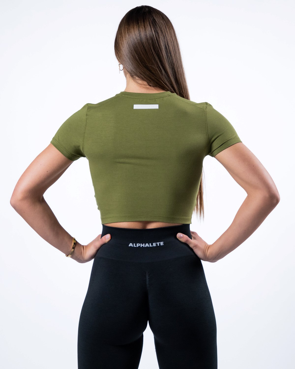 Alphalete Cropped Premium Krótkie Sleeve Zielone | 07326-KASB