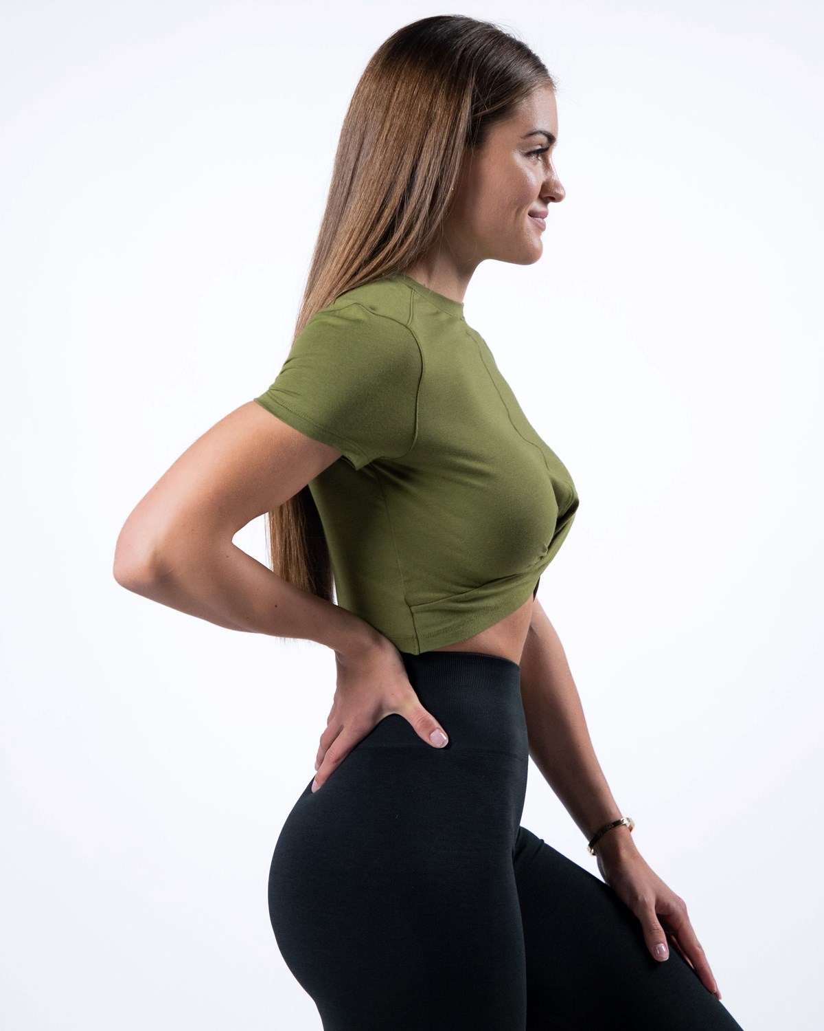 Alphalete Cropped Premium Krótkie Sleeve Zielone | 07326-KASB