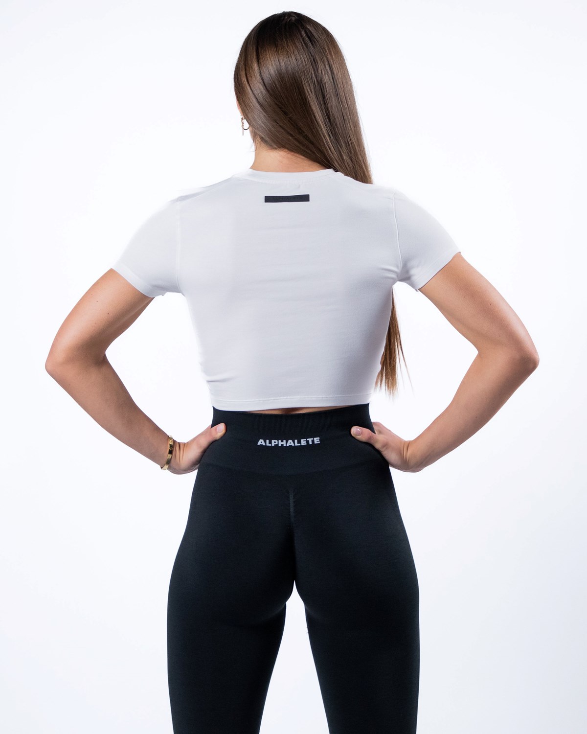 Alphalete Cropped Premium Krótkie Sleeve Białe | 09532-HNZY