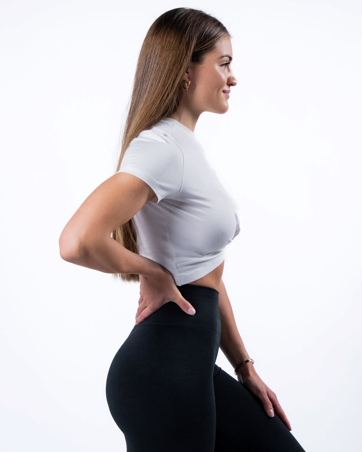 Alphalete Cropped Premium Krótkie Sleeve Białe | 09532-HNZY