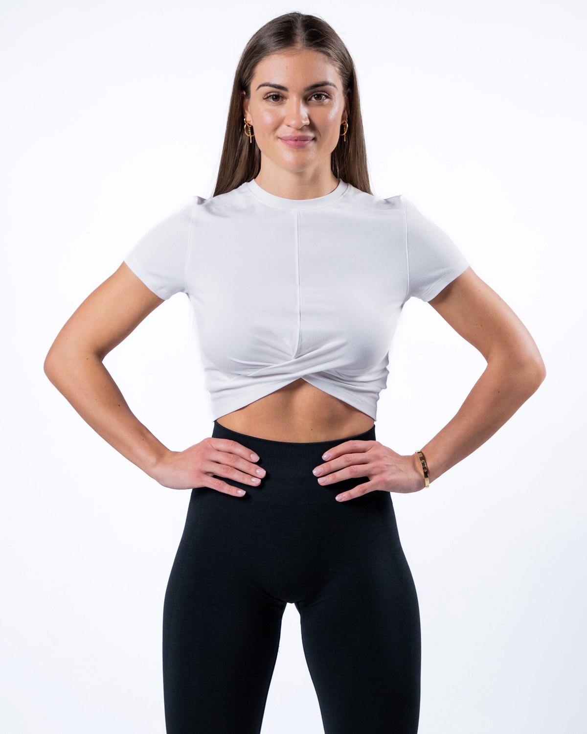 Alphalete Cropped Premium Krótkie Sleeve Białe | 09532-HNZY