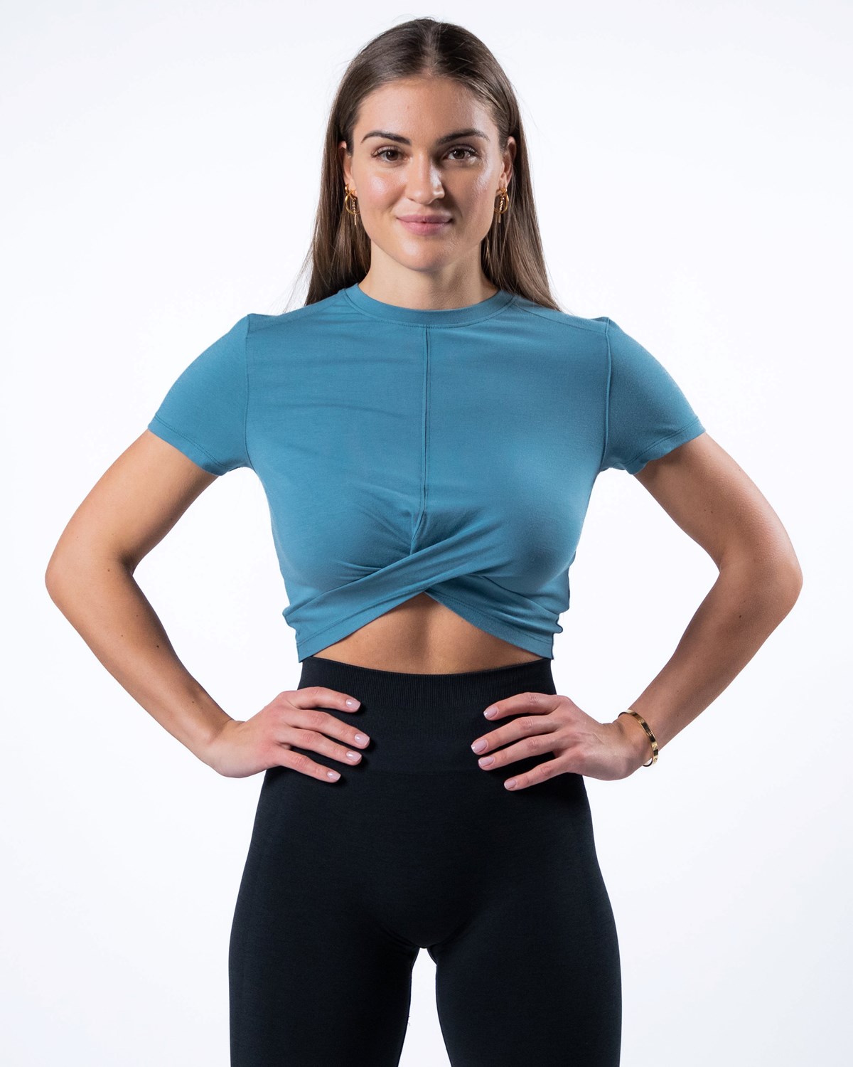 Alphalete Cropped Premium Krótkie Sleeve Niebieskie | 41637-ENGC